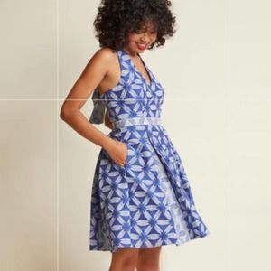 Modcloth Blue Halter A-line Dress w/ pockets Sm